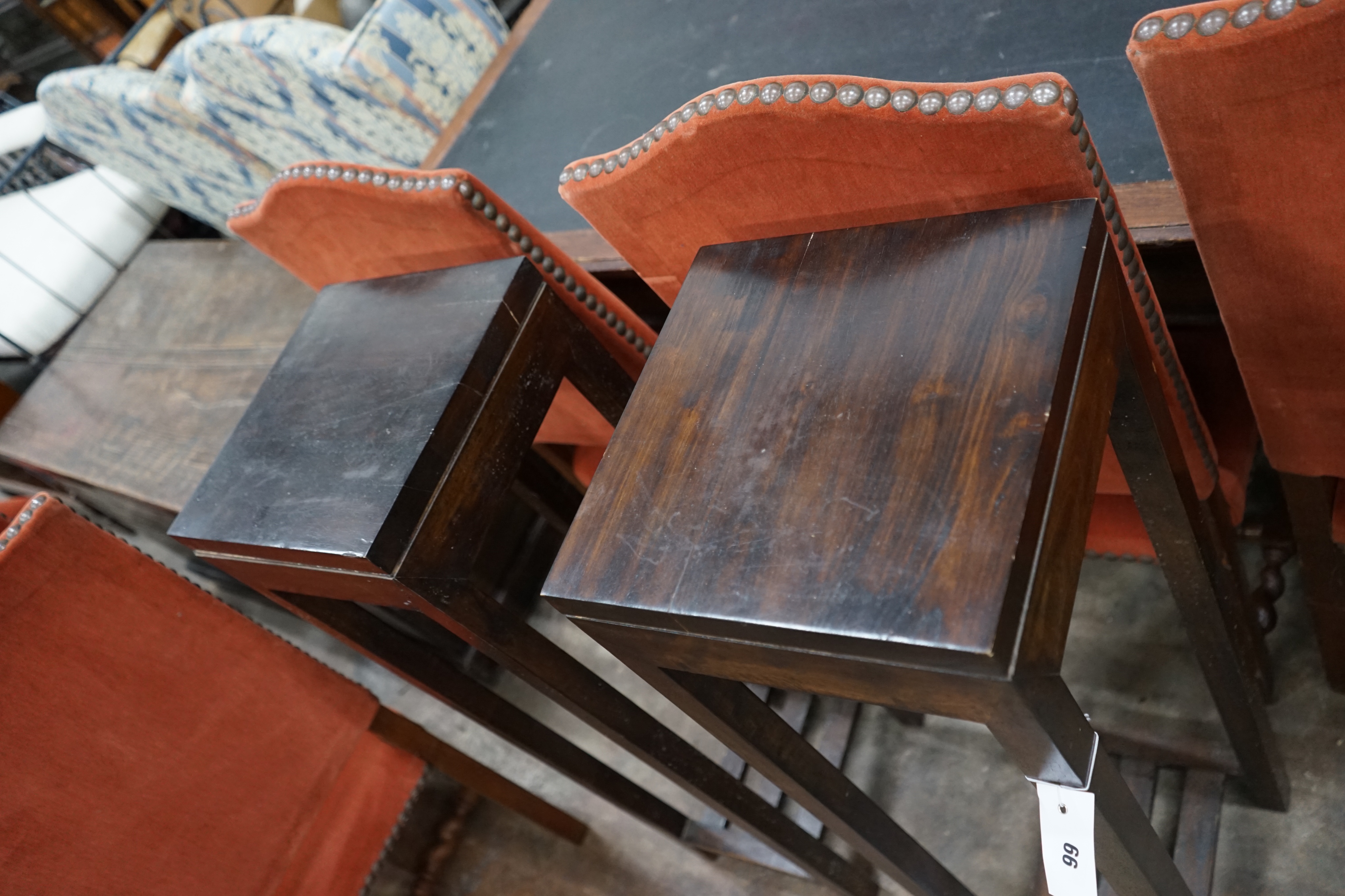 A pair of hardwood jardiniere stands, width 30cm height 101cm